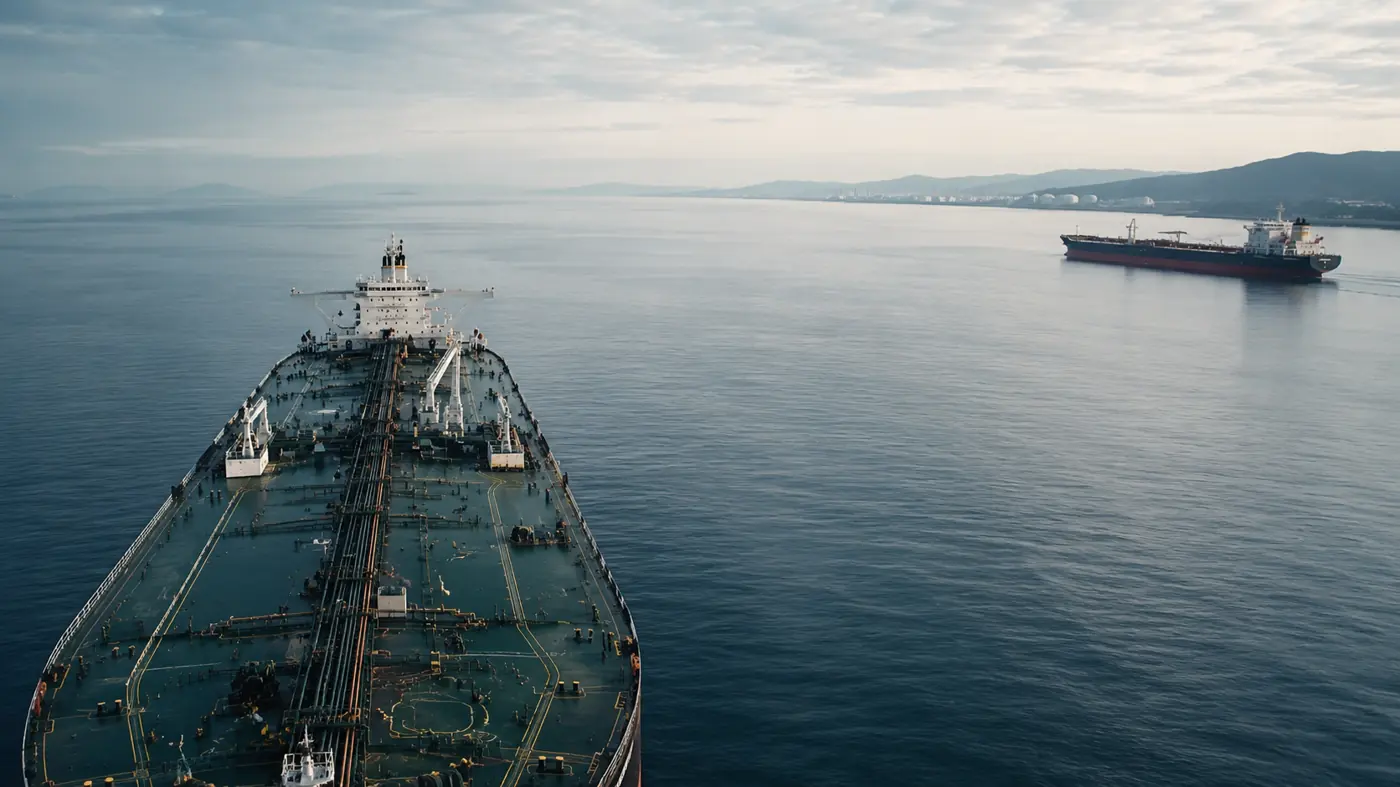 Oil tanker loaded with petroleum products sailing on the open sea